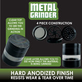 Metal 4 Piece Grinder with Clear Top & Mid-Layer 52MM- 6 Pieces Per Retail Ready Display 22350