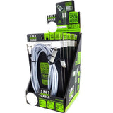 Charging Cable USB 3 in 1 USB-C / Micro USB / Lightning 10FT- 6 Pieces Per Retail Ready Display 22424