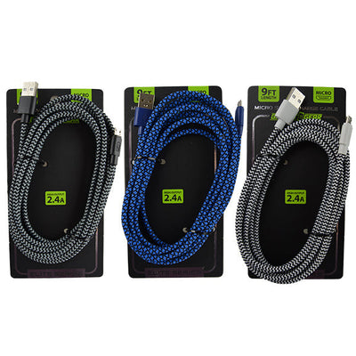 ITEM NUMBER 022441 ELITE II 9FT USB-TO-MICRO-USB CLOTH CABLE 3 PIECES PER PACK