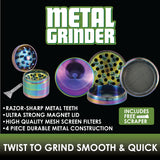Metal 4 Piece Rainbow Grinder with Magnetic Closure - 6 Pieces Per Retail Ready Display 22522