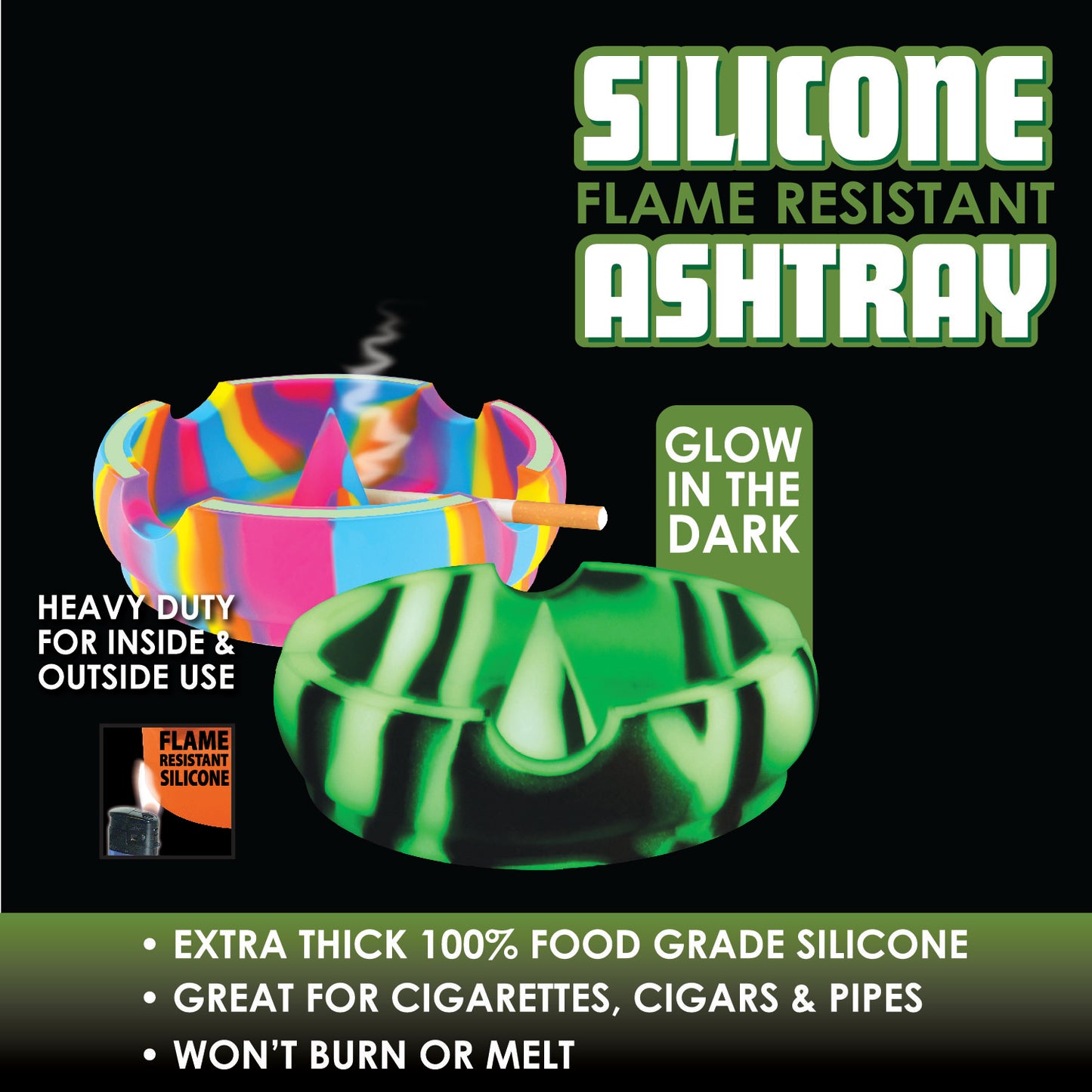 ITEM NUMBER 022581 GLOW IN THE DARK SILICONE SPIKE ASHTRAY 6 PIECES PER DISPLAY