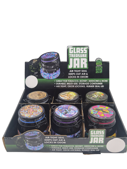 ITEM NUMBER 022679 GLASS CLASP JAR 6 PIECES PER DISPLAY