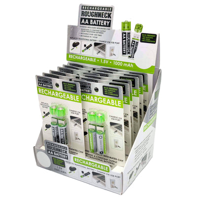 ITEM NUMBER 022701 ROUGHNECK RECHARGEABLE AA BATTERY 12 PIECES PER DISPLAY