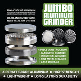 Metal Jumbo 4 Piece Grinder 98MM- 6 Pieces Per Retail Ready Display 22714