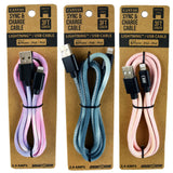 Tie Dye Canvas Charging Cable Assortment- 12 Pieces Per Retail Ready Display 88353