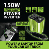 DC Car Power Inverter Dual Ports USB / 120v Outlet 150 Watts- 4 Pieces Per Retail Ready Display 22829
