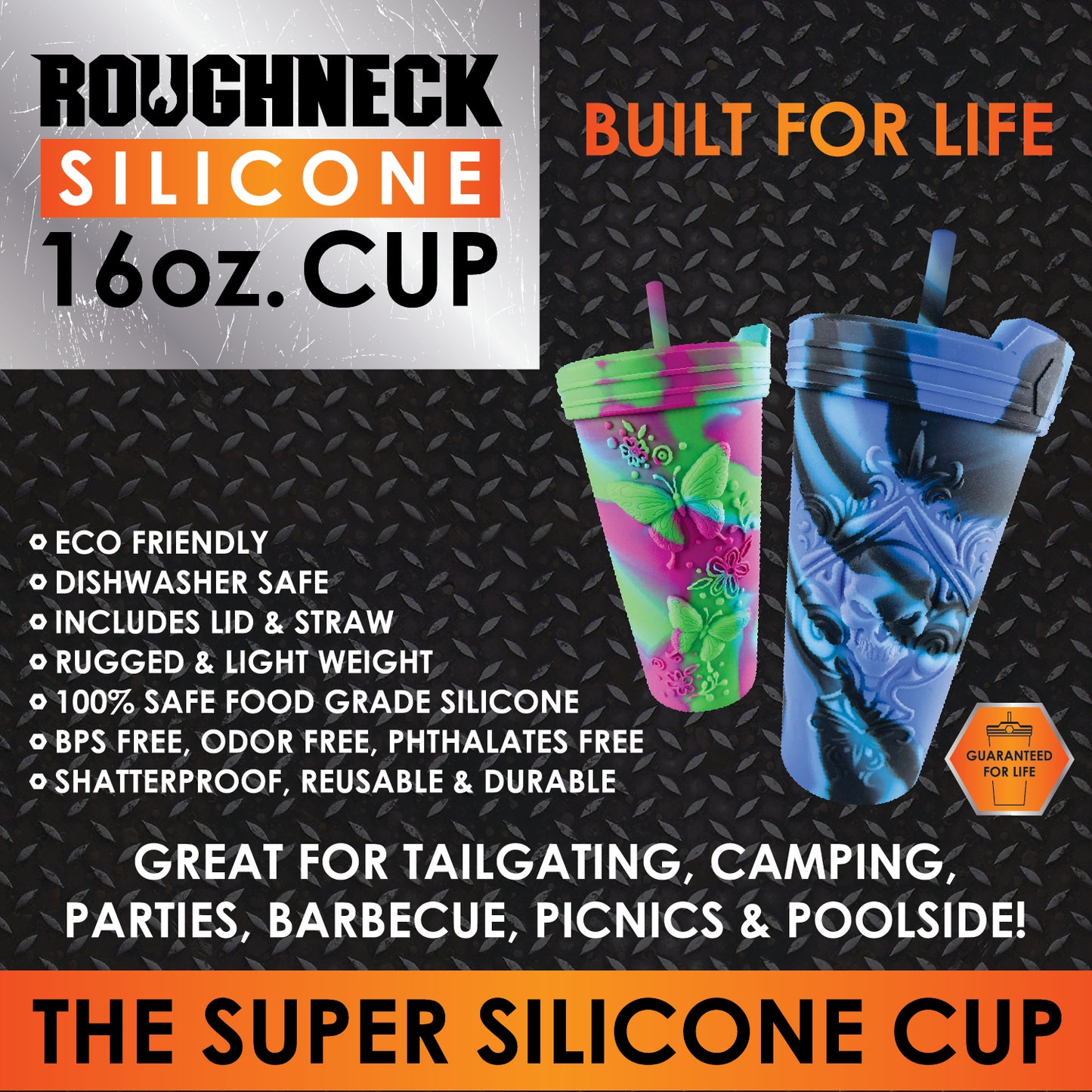 ITEM NUMBER 022911 ROUGHNECK SILICONE CUP 16OZ +LID 6 PIECES PER DISPLAY