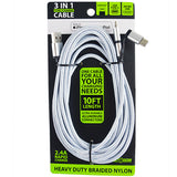 WHOLESALE 10FT 3 IN 1 USB-TO-LIGHTNING / MICRO-USB / USB-C CABLE 6 PIECES PER DISPLAY 23006