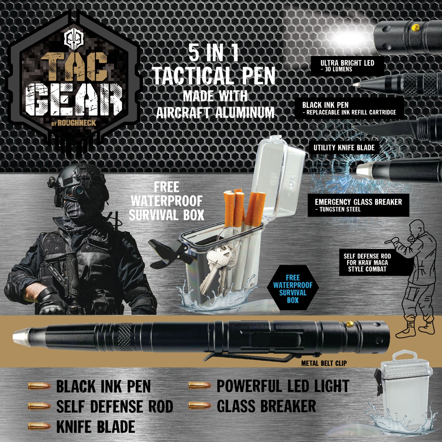 ITEM NUMBER 023195 TACTICAL PEN KNIFE FLASHLIGHT 6 PIECES PER DISPLAY