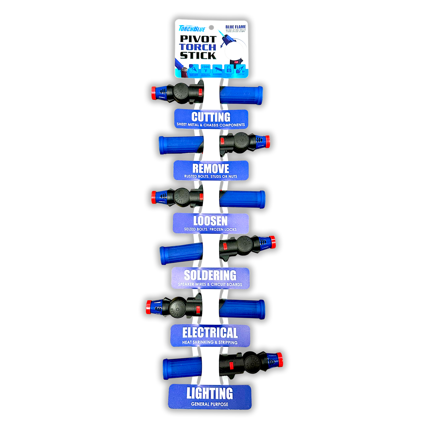 ITEM NUMBER 041553 TORCH BLUE PIVOT TORCH STICK W/ MERCHANDISING STRIP 6 PIECES PER PACK
