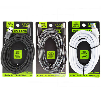 ITEM NUMBER 023351 9FT CLOTH USB-TO-USB-C 3.1 CABLE 3 PIECES PER PACK
