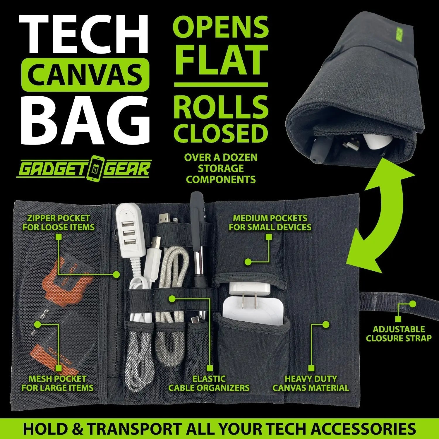 gadget and gear bd Canvas Flat Tech Storage Bag, Assorted Colors