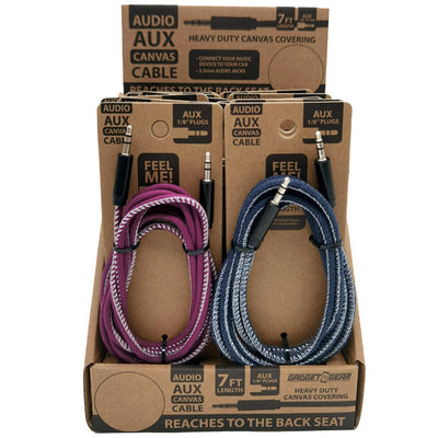 ITEM NUMBER 023496 7FT AUX CANVAS CABLE 12 PIECES PER DISPLAY