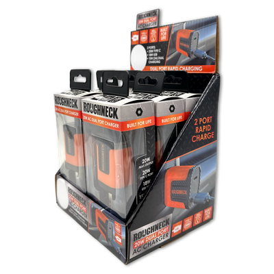 ITEM NUMBER 023689 ROUGHNECK USB-C / USB WALL CHARGER 6 PIECES PER DISPLAY