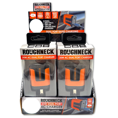 ITEM NUMBER 023689 ROUGHNECK USB-C / USB WALL CHARGER 6 PIECES PER DISPLAY