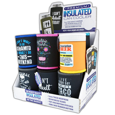 ITEM NUMBER 023937 NEOPRENE 5MM CAN COOLER 12 PIECES PER DISPLAY