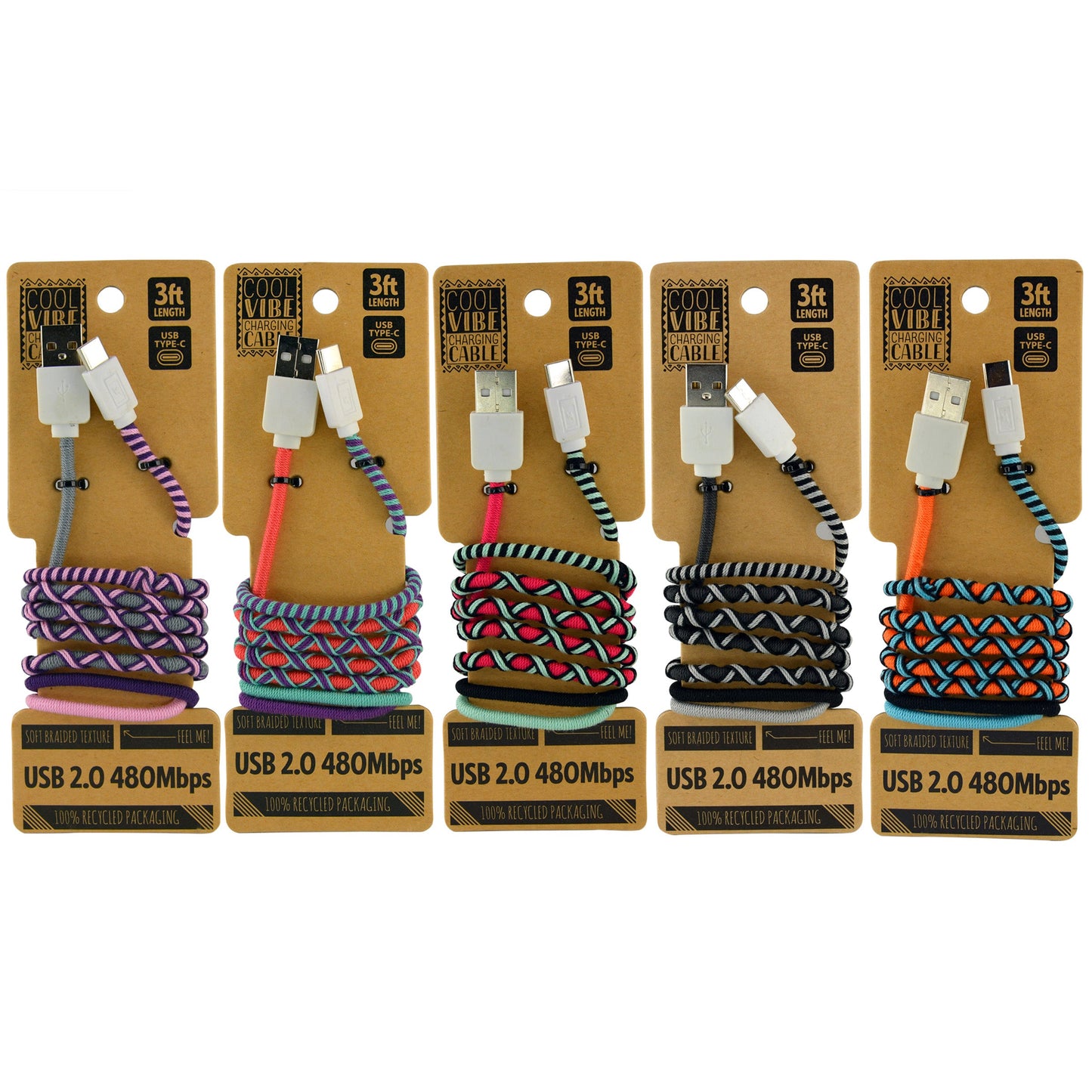 ITEM NUMBER 024041 3FT WRAPPED USB-TO-USB-C CABLE 5 PIECES PER DISPLAY