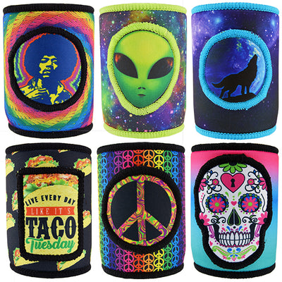 ITEM NUMBER 024727 EMBROIDERED CAN COOLER 6 PIECES PER DISPLAY