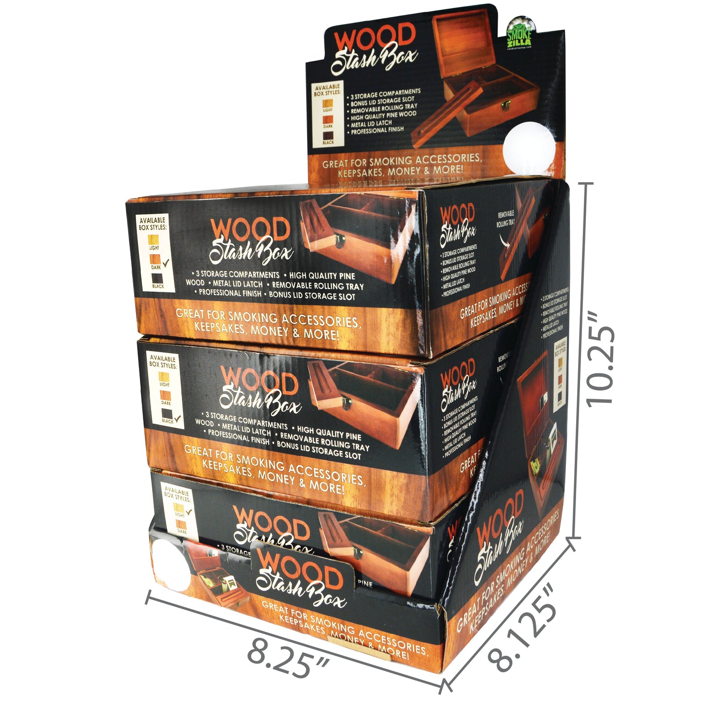 ITEM NUMBER 025899 LARGE WOOD STASH BOX 3 PIECES PER DISPLAY
