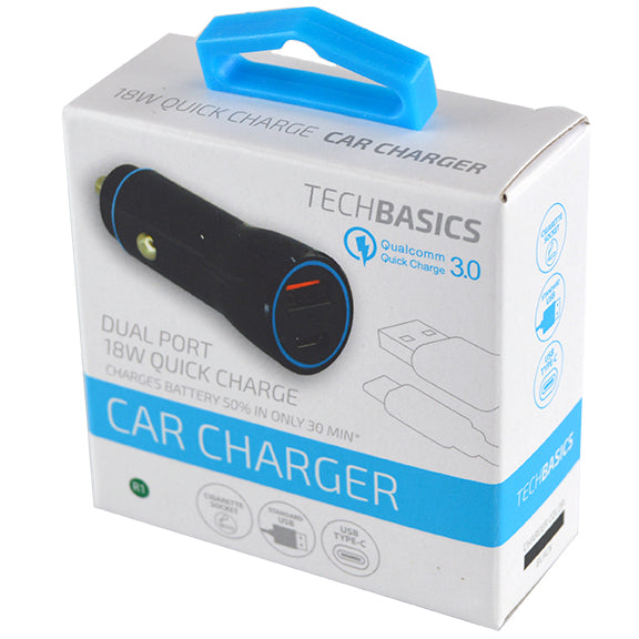 ITEM NUMBER 026248 2.4A 18W DUAL PORT CAR CHARGER TECH BASICS 5 PIECES PER PACK