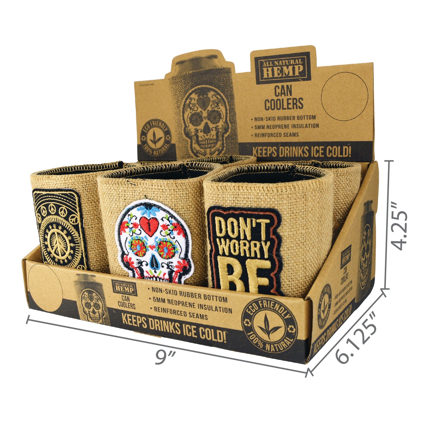 ITEM NUMBER 026477 HEMP CAN COOLER MIX D 6 PIECES PER DISPLAY