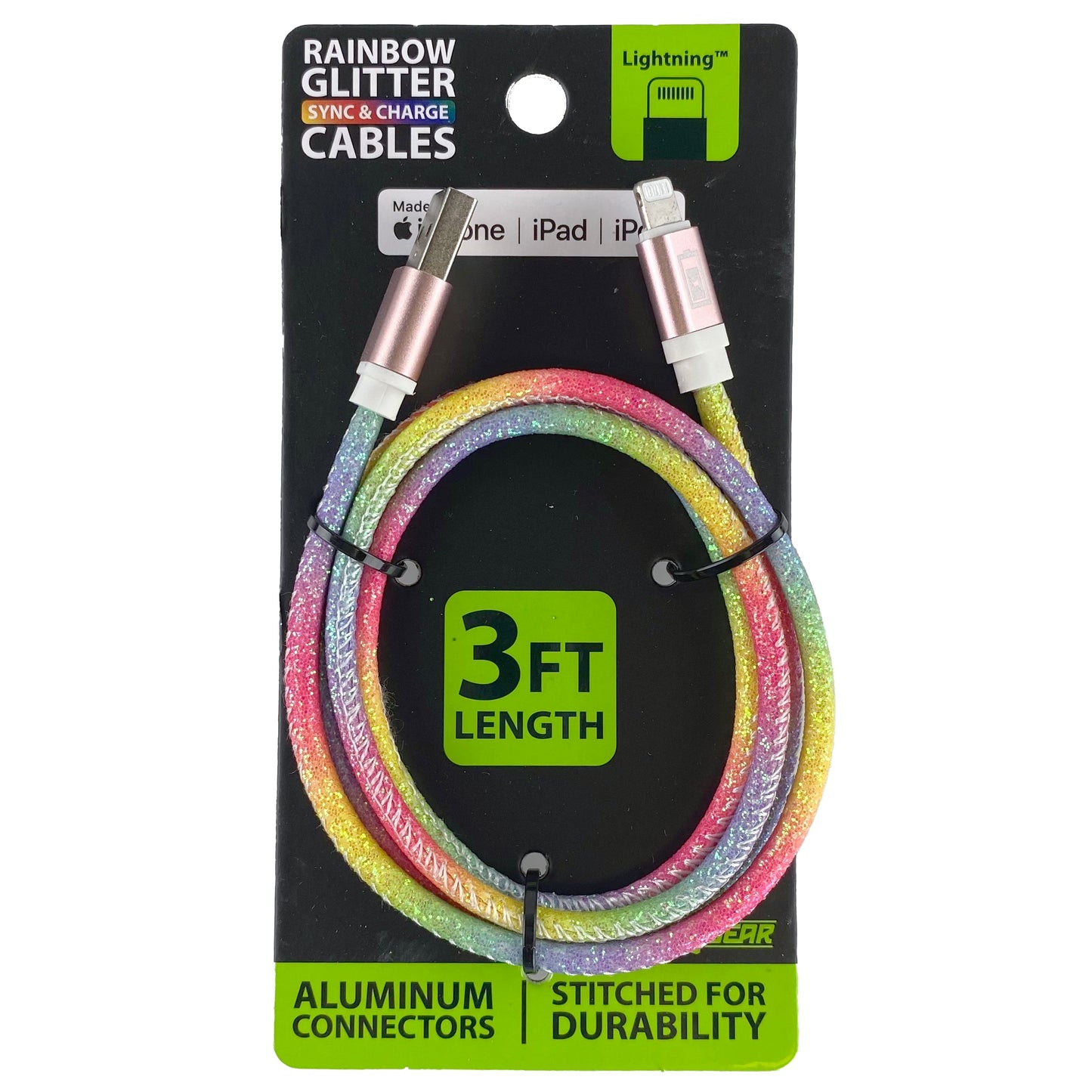ITEM NUMBER 041317 3FT RAINBOW GLITTER USB-TO-LIGHTNING CABLE 20 PIECES PER PACK