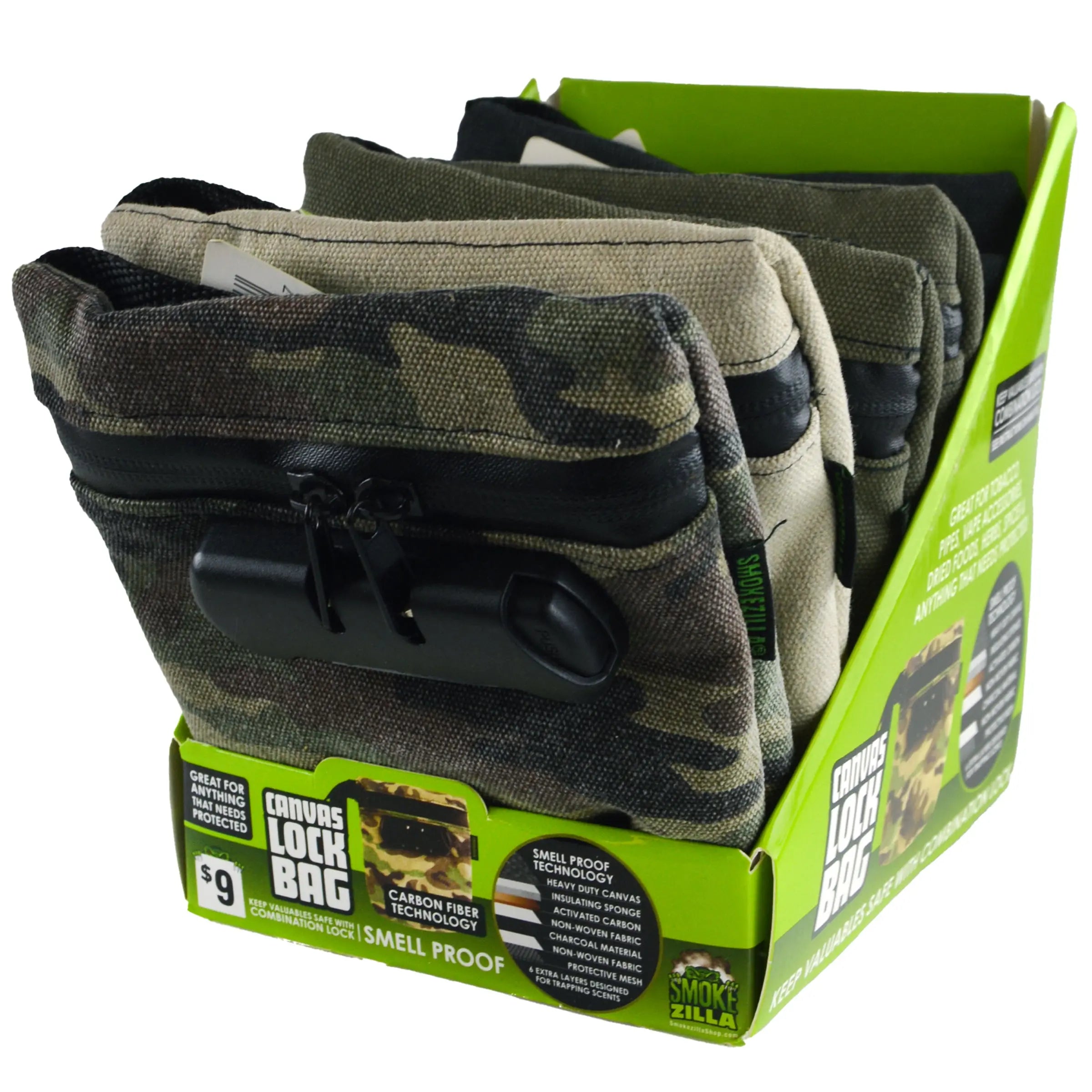 Smell Proof Canvas Lock Bag - 6 Pieces Per Retail Ready Display 41499 SMOKEZILLA