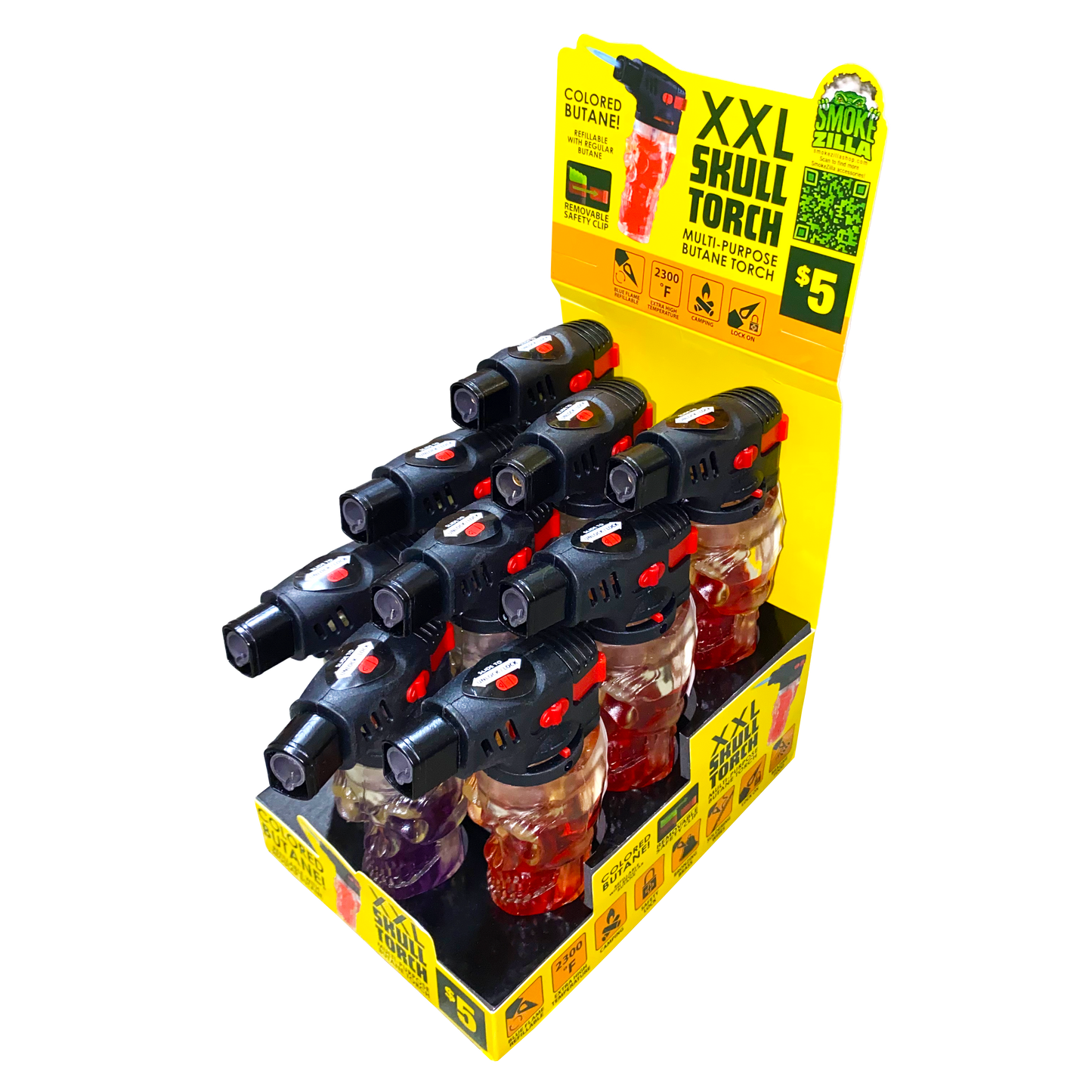 ITEM NUMBER 041561 XXL MOLDED SKULL TORCH COLORED FUEL 9 PIECES PER DISPLAY