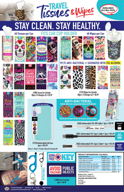 ITEM NUMBER 088291 TRAVEL TISSUE AND WIPES FLOOR DISPLAY 68 PIECES PER DISPLAY