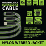 WHOLESALE 10FT INDESTRUCTIBLE CHARGE CABLE VARIETY 6 PIECES PER DISPLAY 88294