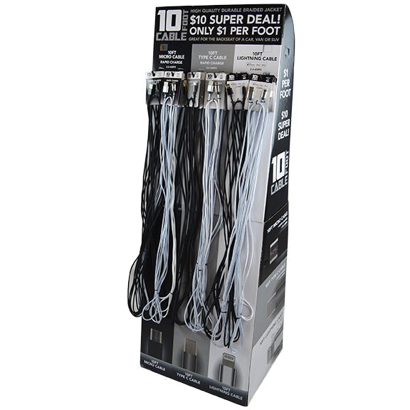ITEM NUMBER 088299 BASIC 10FT CABLE VARIETY FLOOR-DISPLAY 24 PIECES PER DISPLAY