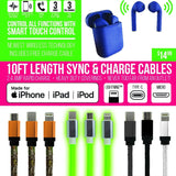 WHOLESALE PILOT WING 10FT CABLE VARIETY EARBUD KIT 33 PIECES PER PACK 88424