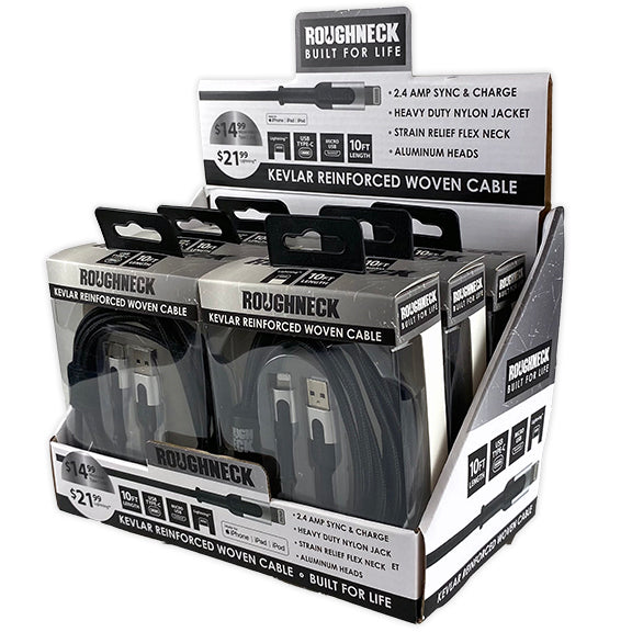 ITEM NUMBER 088322 10FT ROUGHNECK CABLE VARIETY 6 PIECES PER DISPLAY