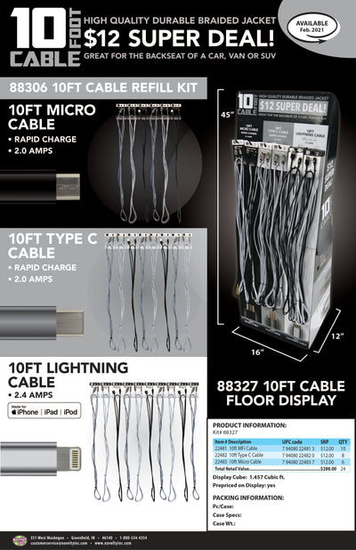 ITEM NUMBER 088327 10FT CABLE FLOOR DISPLAY 24 PIECES PER KIT