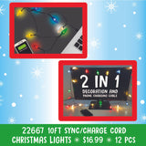Christmas Light 10ft Sync & Charge Cable- 12 Pieces Per Pack 22667