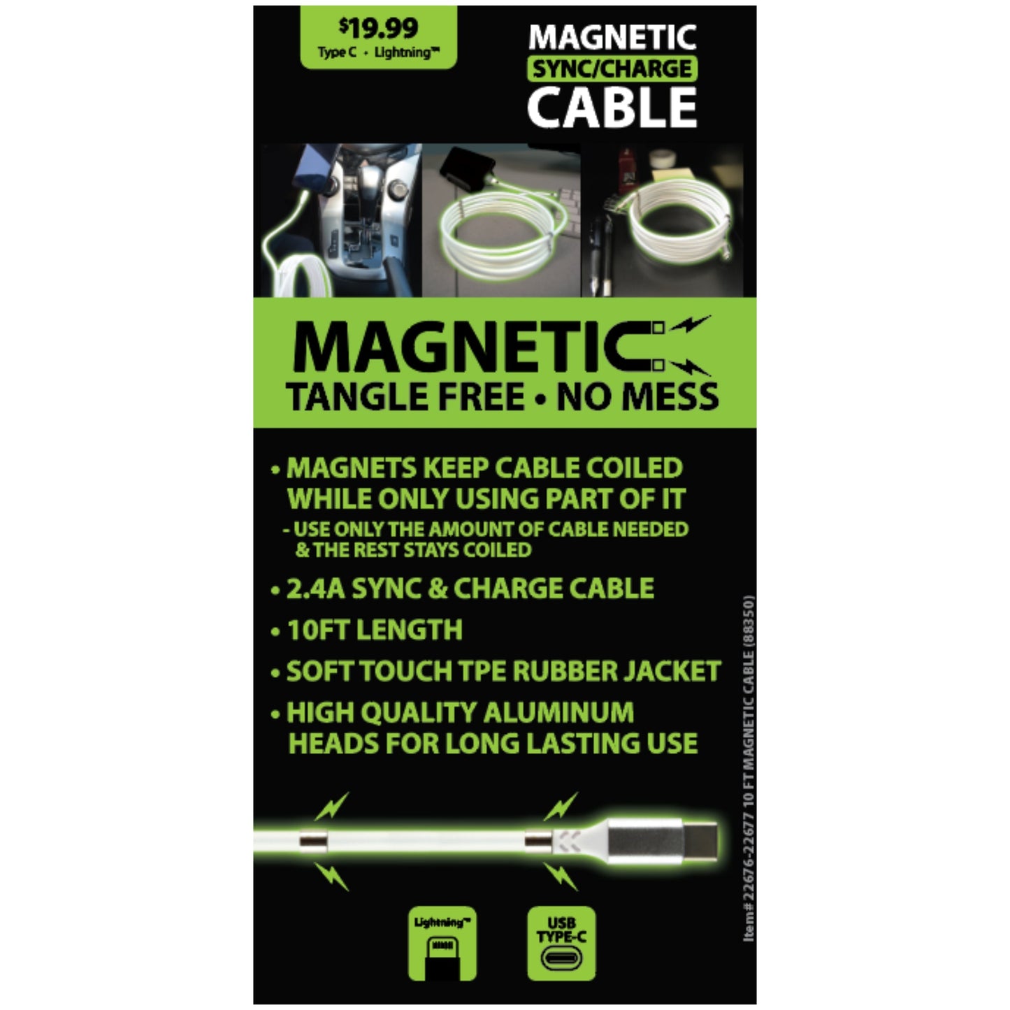 ITEM NUMBER 088350 10FT MAGNETIC CABLE VARIETY 6 PIECES PER PACK