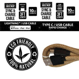 Hemp Charging Cable Assortment- 12 Pieces Per Retail Ready Display 88354