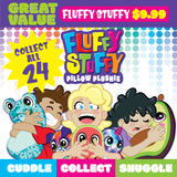 Plush Pillow Fluffy Stuffy Assortment Floor Display - 24 Pieces Per Retail Ready Display 88375