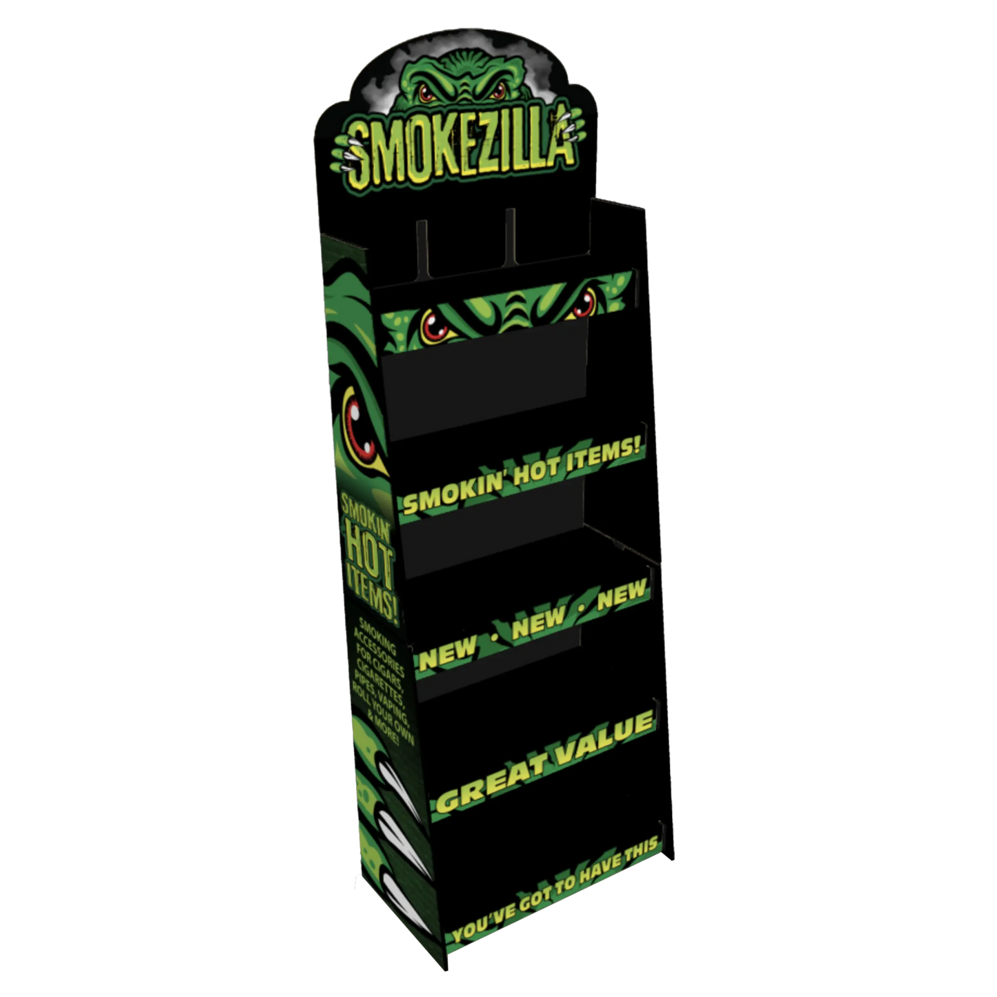 ITEM NUMBER 976150 CORRUGATED SMOKEZILLA 2FT ENDCAP FLOOR DISPLAY NOVELTY INC WHOLESALE