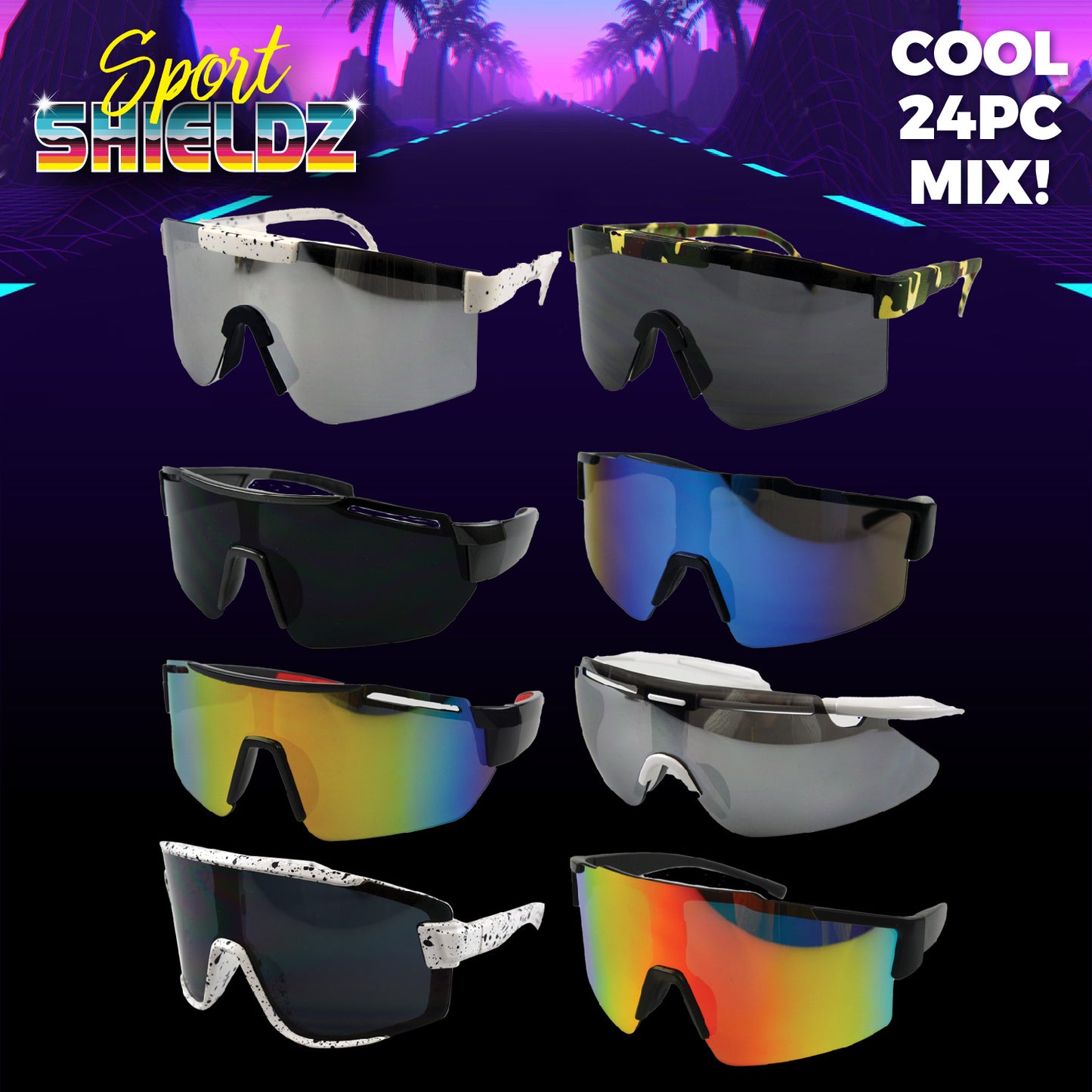 ITEM NUMBER 088443 SPORT SHIELDZ SUNGLASSES FLOOR DISPLAY 24 PIECES PER KIT