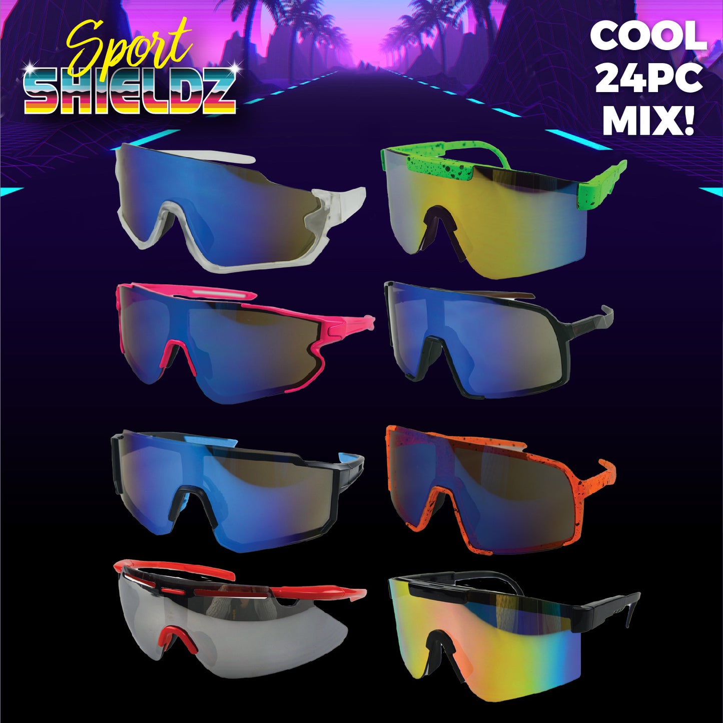 ITEM NUMBER 088443 SPORT SHIELDZ SUNGLASSES FLOOR DISPLAY 24 PIECES PER KIT