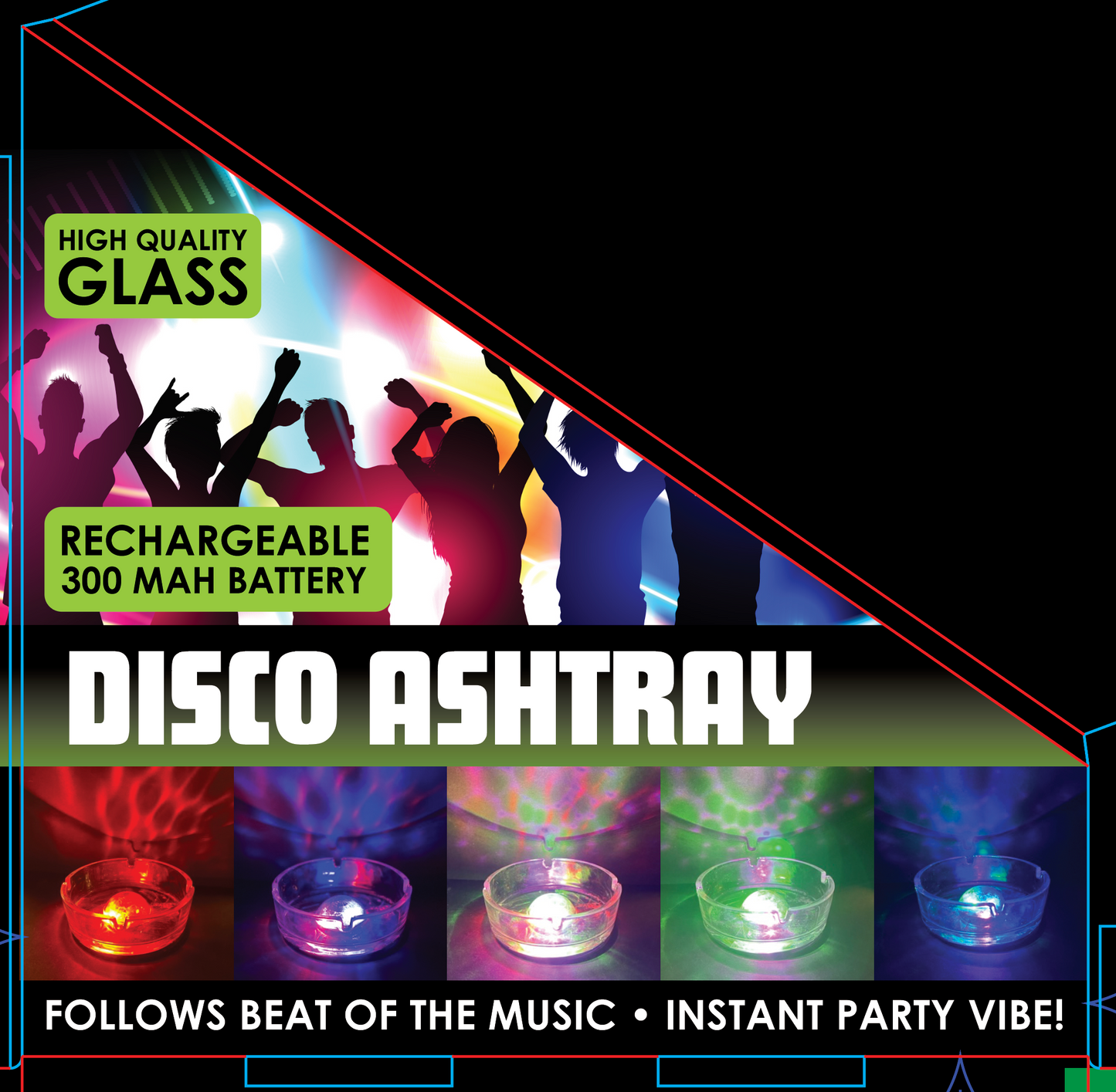 ITEM NUMBER 023743 DISCO GLASS ASHTRAY 6 PIECES PER DISPLAY