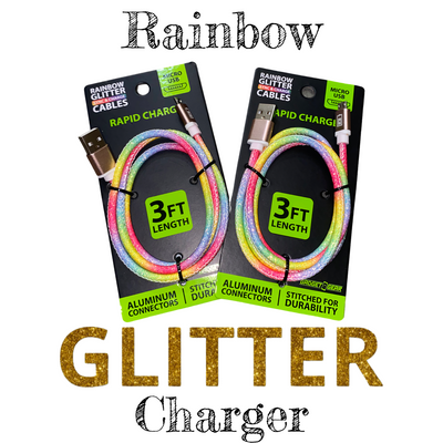 ITEM NUMBER 023608MN RAINBOW GLITTER USB-TO-MICRO-USB CABLE 20 PIECES PER PACK