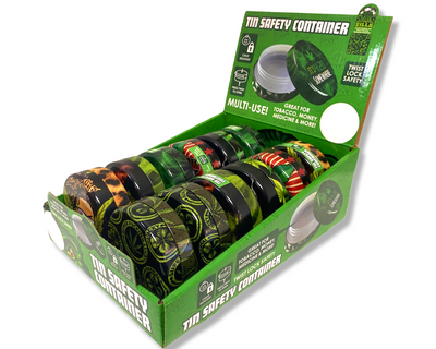 ITEM NUMBER 030032 METAL SAFETY JAR CONTAINER MIX X 12 PIECES PER DISPLAY