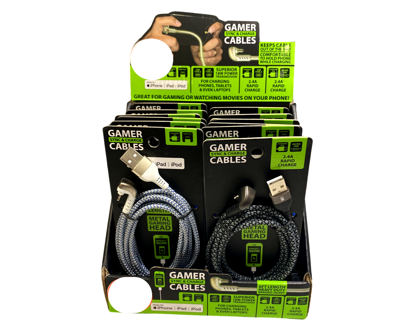 ITEM NUMBER 088258 6FT GAMER CABLE VARIETY 12 PIECES PER DISPLAY